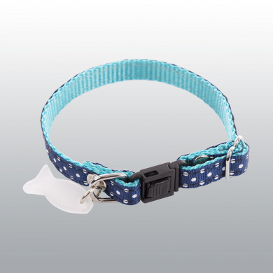 COLLIER CHAT BLEU POIS BLANC