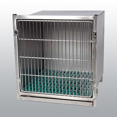 CAGE HOSPITALISATION INOX AVEC BAC, CAILLEBOTIS ET PORTE INOX