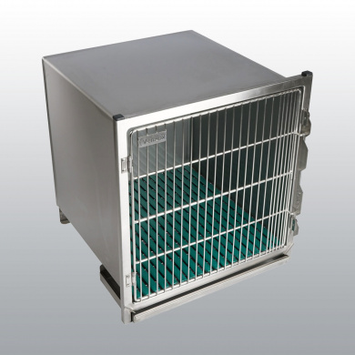 CAGE HOSPITALISATION INOX AVEC BAC, CAILLEBOTIS ET PORTE INOX