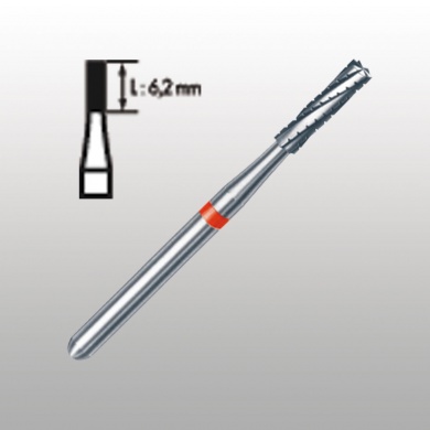 FRAISE FISSURE CRANTEE LONGUE TUNGSTENE POUR TURBINE ET CONTRE-ANGLE ROUGE