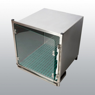 CAGE INOX AVEC BAC, CAILLEBOTIS ET PORTE VERRE