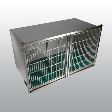 CAGE HOSPITALISATION INOX AVEC BAC, CAILLEBOTIS ET PORTE INOX