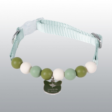 COLLIER CHAT PERLES VERT SAUGE